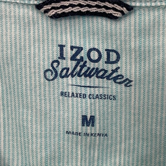 IZOD Saltwater Men's M Blue Striped Short Sleeve Button-Up Shirt Casual - Picture 3 of 6